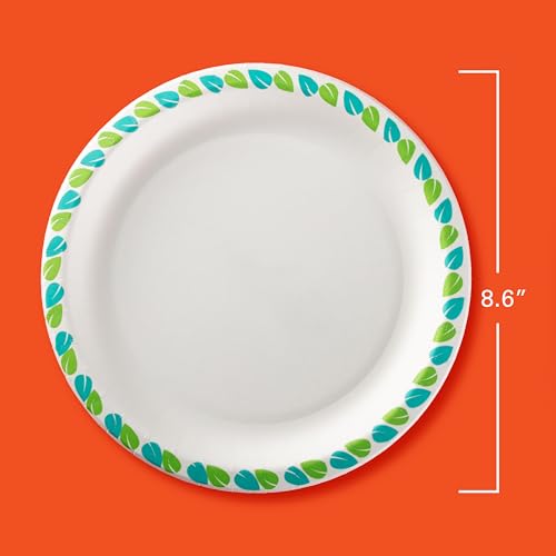 Hefty 8.6 Inch Compostable Paper Plates - Pack of 30, Patterned, Microwave Safe, Soak-Resistant, Plant-Based, Disposable Party Plates