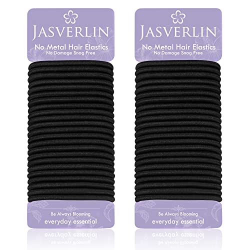 JASVERLIN 5mm Thick Black Hair Ties 48 Pack, No Damage Durable Ponytail Holders