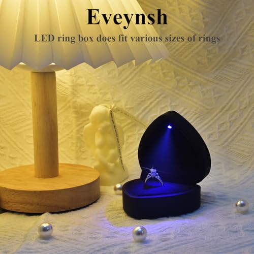 Black Heart-Shaped LED Lighted Engagement Ring Box for Proposals