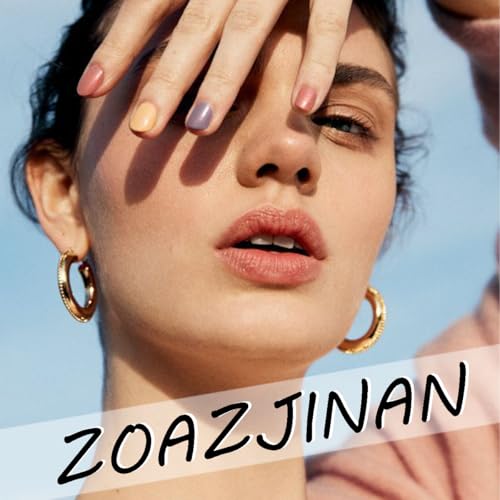 ZOAZJINAZ Peach Blossom Press On Nails Pink French Glitter False Nails
