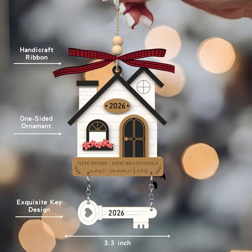 2Pcs Wooden House Warming Gifts First Home Ornament with Key Design - Brown & Blue