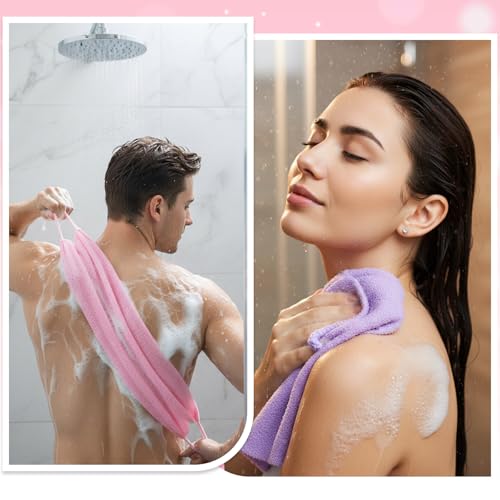 Yuomeaz 4 Pcs Exfoliating Back Scrubber & Nylon Shower Washcloth Set
