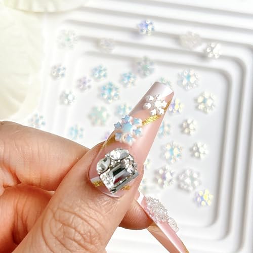 100Pcs Christmas Snowflake Nail Charms 3D Resin Rhinestones