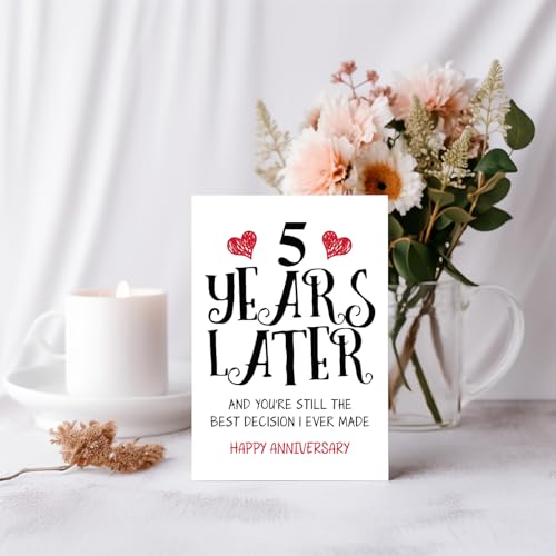 Funny 5th Anniversary Card for Husband or Wife - Blank Inside