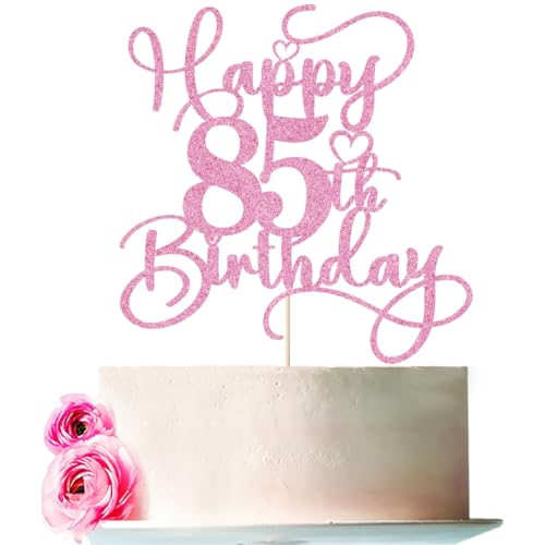 Pink Glitter 85th Birthday Cake Topper - Pre-Assembled Party Decor