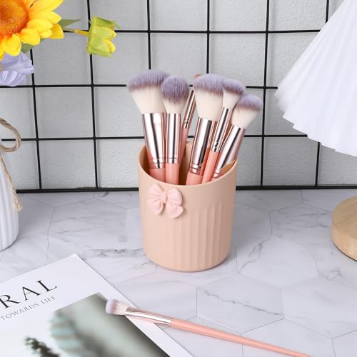 Exclaith Pink Wall-Mounted Makeup Brush Holder with Bow