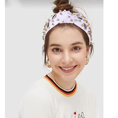 Football Headband for Women Rhinestone Jeweled Game Day Hair Accessory