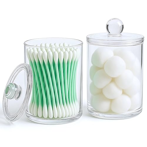 Acrylic Qtip Holder Bathroom Set - Pack of 2 Clear Storage Jars