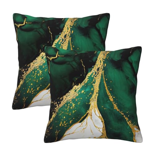 Emerald Green and Gold Marble Throw Pillow Covers 18x18 (Set of 2)