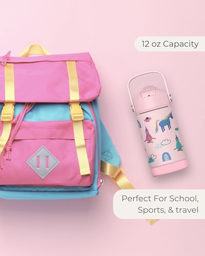 Hippypotamus 12 oz Stainless Steel Kids Water Bottle - Pink Unicorn
