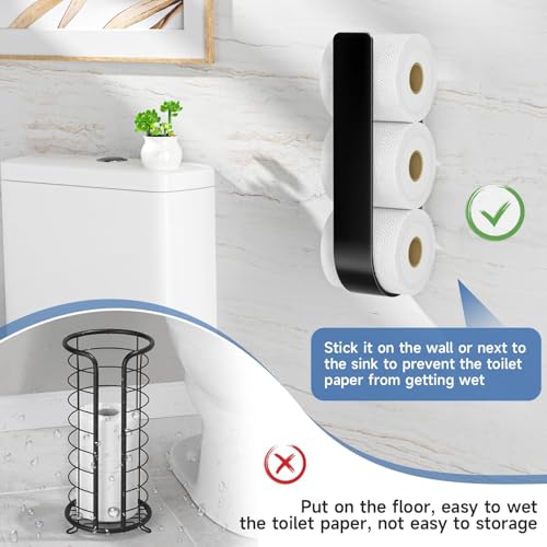 Wall-Mounted Toilet Paper Storage Holder for 3 Rolls - Black