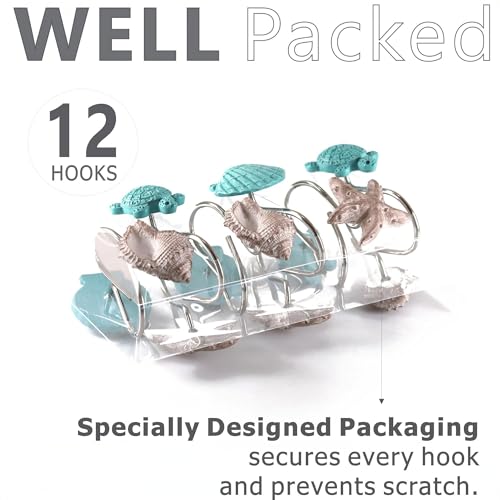 Coastal Beach Shower Curtain Hooks - Nautical Sea Life Set of 12