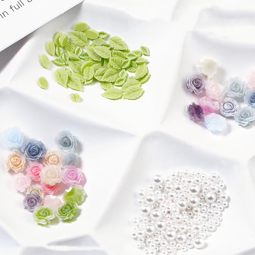 MOLILON 3D Flower Nail Charms Resin Rose and Leaf Art Decoration 100pcs
