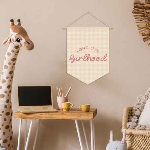 Girlhood Pink Checkered Wall Banner for Toddler Room Decor - 15x11in