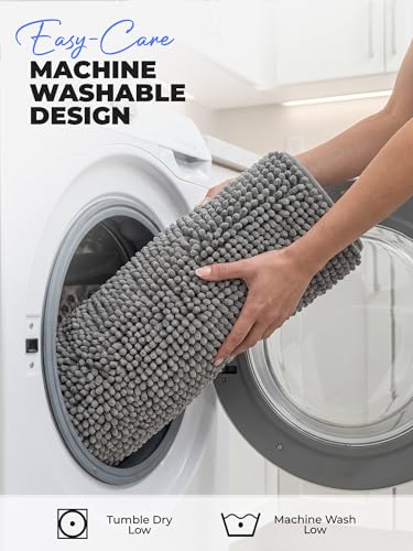 Utopia Home Chenille Bath Rug - 20x30 Inch Non-Slip Grey Mat