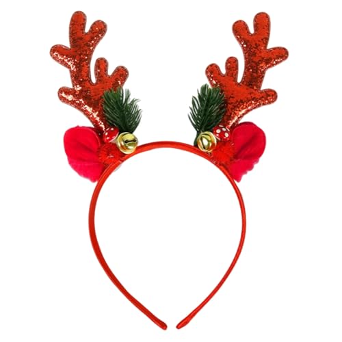 Xepeelo Red Antler Christmas Headband with Glitter Deer Ears and Bells