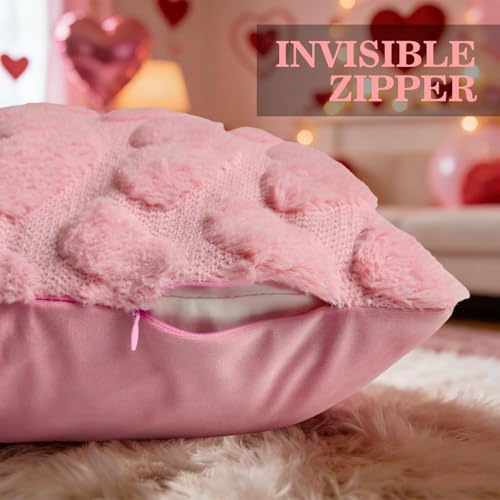 Pink Valentine's Day Pillow Covers 18x18 Set of 2 - Soft Plush Velvet
