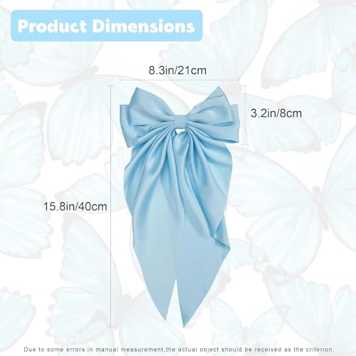 Light Blue Jumbo Satin Hair Bow Clip 2-Piece Long Tail Bowknot Barrette