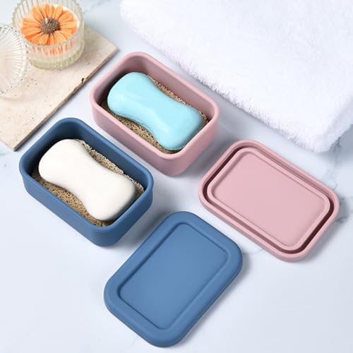 Leakproof Silicone Travel Soap Case with Draining Layer - Pink