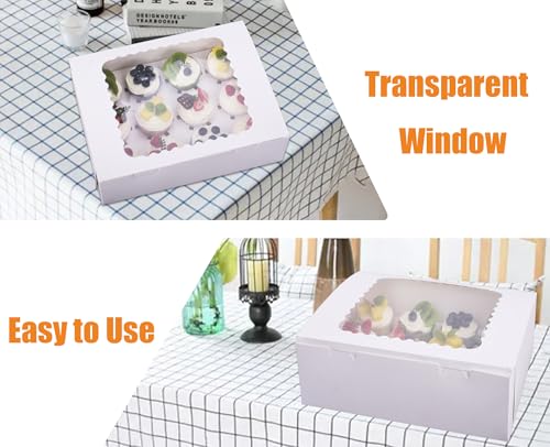 LONGTEAM 12-Count Cupcake Boxes with Window & Inserts - White, 6-Pack