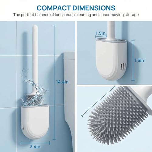 Thaibna White RV Silicone Toilet Brush with Holder - Wall-Mounted, Anti-Drip, Compact Bathroom Cleaner