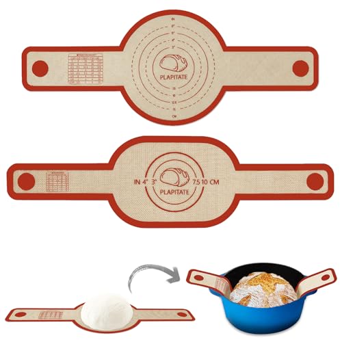 PLAPITATE Silicone Bread Sling Set - 2 Crimson Baking Mats with Long Handles