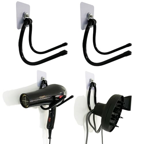 Universal Wall-Mount Hair Dryer Holder - Adjustable Metal Rack (2 Pack)