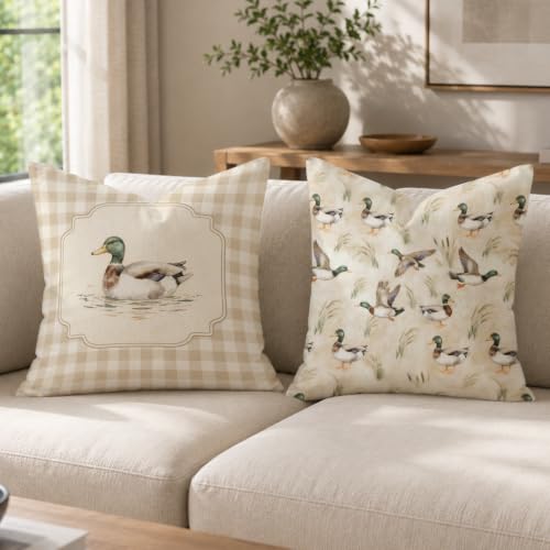 Rustic Mallard Duck Throw Pillow Covers 18x18 - Pattern 26, Set of 2