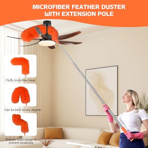Extendable Microfiber Feather Duster with 30'' to 100'' Pole