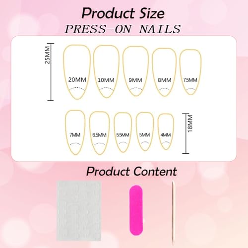 Almond Press on Nails Gold French 3D Pearl Acrylic Fake Nails 24 Pcs