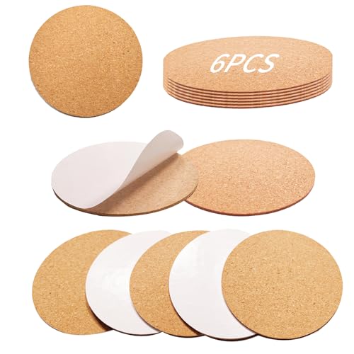 6 Self-Adhesive Cork Rounds for DIY Coasters - 3.74" x 2MM Thick