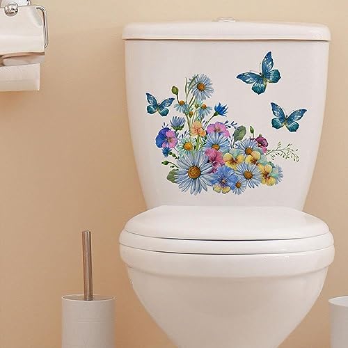 Waterproof Floral and Butterfly Toilet Lid Stickers - Set of 10