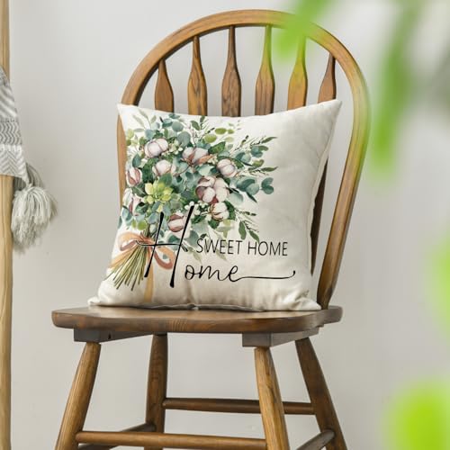 Eucalyptus Leaves Throw Pillow Cover - 18x18 Inch Farmhouse Decor