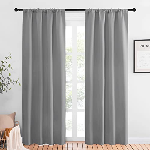 NICETOWN Blackout Curtains, 42x84 Inch Rod Pocket Thermal Drapes, Silver Grey