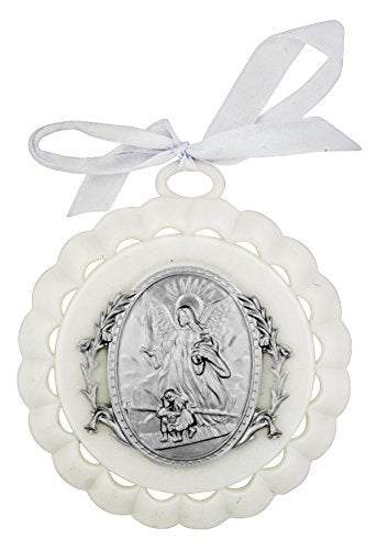Guardian Angel Crib Medal in White - Perfect Baptism Keepsake