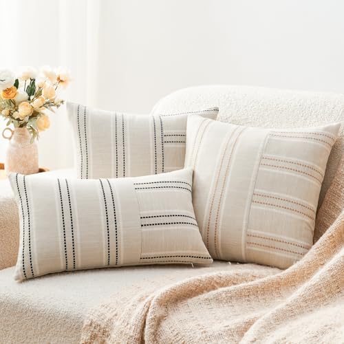 GriNeed 18x18 Olive Green Striped Throw Pillow Covers - Set of 2