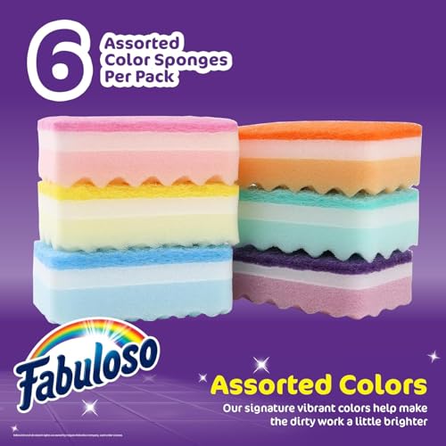 Fabuloso Scratch-Free Kitchen Dish Sponges, Rainbow, 12-Pack (6 Count, 2-Pack)