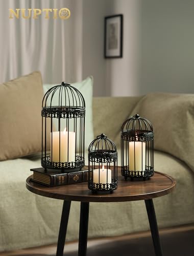 NUPTIO Vintage Bird Cage Candle Holder, 6-Inch Black Metal Lantern (2-Pack)