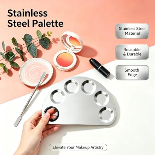 Banugo Stainless Steel Makeup Mixing Palette with Spatula Tool