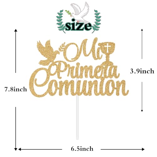 First Holy Communion Cake Topper - Gold Glitter Cross Decoration