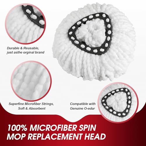 4 Pack Spin Mop Refills - Microfiber Replacement Heads for Easy Floor Cleaning