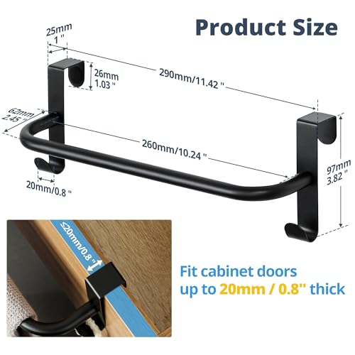 SAYAYO 10-Inch Kitchen Towel Holder for Cabinet Door with 2 Hooks, Matte Black
