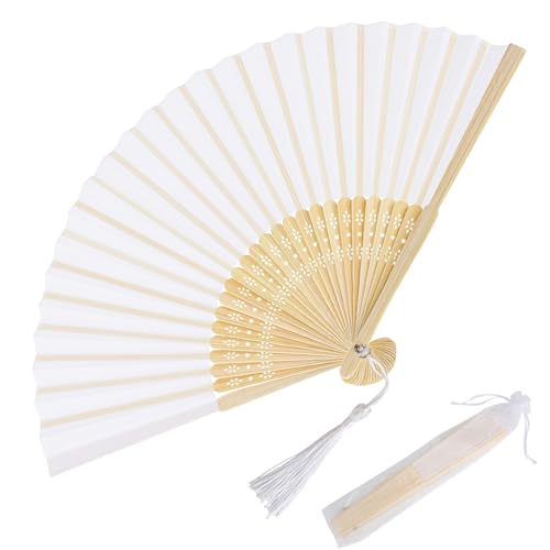 Elegant White Folding Hand Fan - Wooden & Paper Design for Weddings & Parties