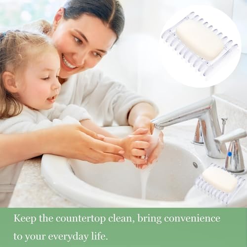 Naturahand 2 Pcs Self-Draining Clear Plastic Soap Holder for Shower & Sink