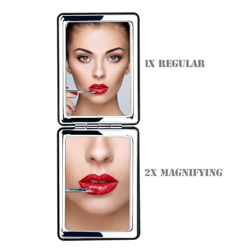 Compact Double-Sided Travel Mirror - Black Folding Pocket Makeup Mirror