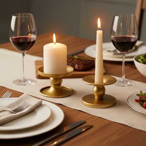 Auerllcy Reversible Gold Candle Holders Set of 2 for Pillar & Taper Candles