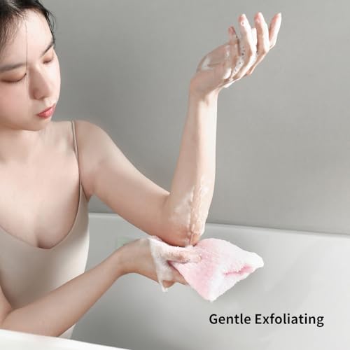 SHIMOYAMA Exfoliating Shower Towel & Body Scrubber, Pink