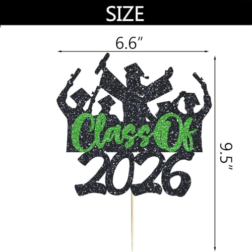 Class of 2026 Graduation Cake Topper - Green Glitter Decor