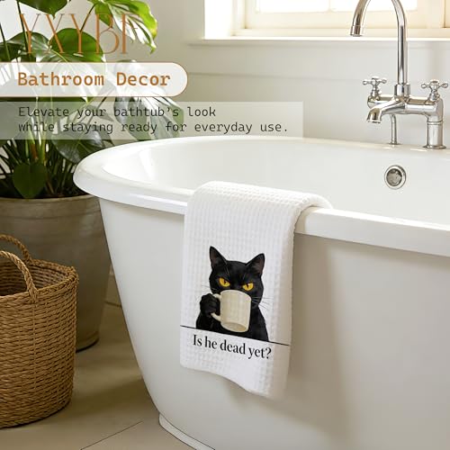 YXYBF Is He Dead Yet? Funny Black Cat Kitchen Hand Towel 16x24 Inches - Cat Lover Gift