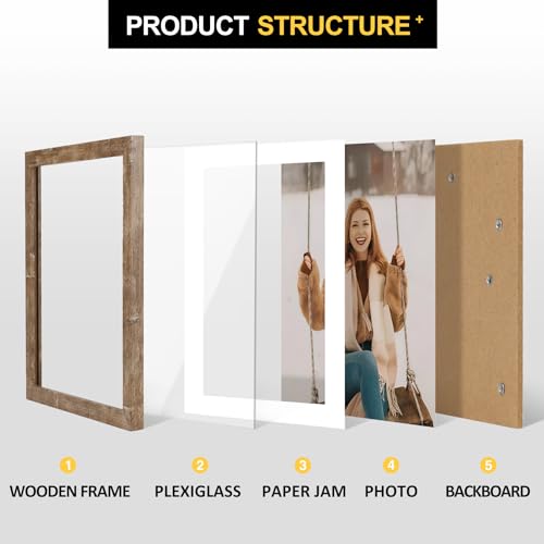 Rustic Brown 10x10 Picture Frame Set with 8x8 Mat - 6 Pack, Square Wall Decor
